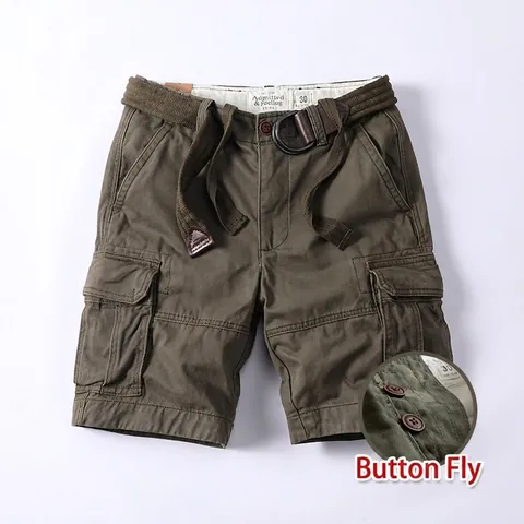 Men American Vintage Heavyweight Cotton Cargo Shorts Multi-pocket Casual Loose Fit Outdoor Tactical Bottoms Half Pants
