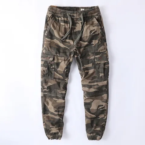 American Retro Men's Camouflage Cargo Pants Cotton Washed Loose Jogger Long Trousers With Multi-Pocket Drawstring Casual Bottom
