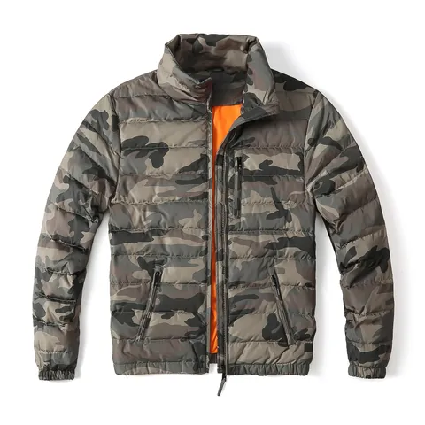 Men's Workwear Camouflage Padded Down Jacket Windproof Thickened Warm Stand Collar Contrast Lining Top Winter Jacket