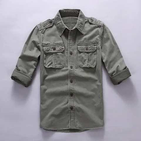 Men's American Retro Cotton Camouflage Slim Fit Workwear Shirt Thin Lapel Long Sleeve Casual Top For Men