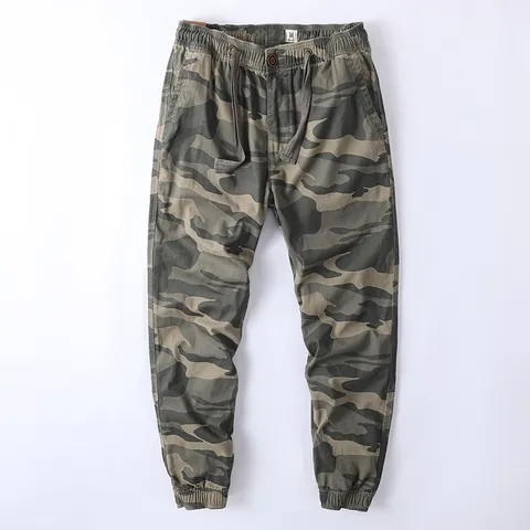 Men's Retro Camouflage Cargo Pants Cotton Washed Casual Joggers With Drawstring Elastic Waist Tapered Bottom Men Fashion Sweatpants