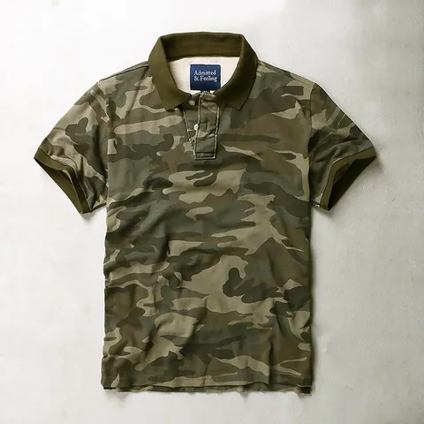 Men Casual Cotton Polo Shirt Camouflage Printed Short Sleeve Lapel Top Summer Breathable Washed Loose Polo Shirt For Outdoor