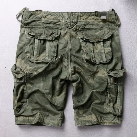 Men's Vintage Cotton Cargo Shorts Multi Pocket Camouflage Washed Cotton Summer Sport Bottom Casual Rugged Utility Shorts