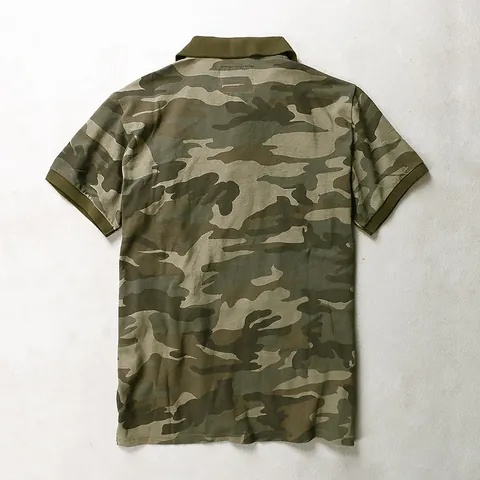 Men Casual Cotton Polo Shirt Camouflage Printed Short Sleeve Lapel Top Summer Breathable Washed Loose Polo Shirt For Outdoor