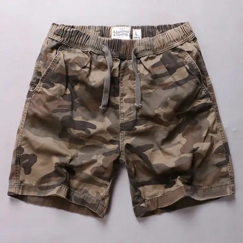 Men's Casual Cotton Camouflage Shorts Summer Plus Size Elastic Waist Drawstring Beach Bottoms Tactical Cargo Pants Everyday Wear