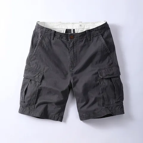 Pantalones Cortos Cargo de Algodón Vintage para Hombre Verano con Múltiples Bolsillos Informales de Trabajo al Aire Libre Pierna Recta