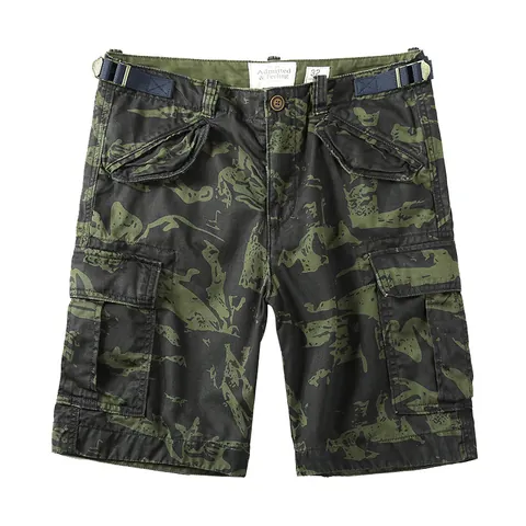 Men Cotton Camouflage Cargo Shorts Casual Multi-Pocket Outdoor Sporty Loose Fit Summer Shorts With Adjustable Buckle