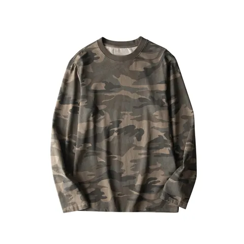 Camiseta de Manga Larga de Camuflaje Casual para Hombre Cuello Redondo Transpirable Top de Punto Ajuste Holgado Ropa para Hombre