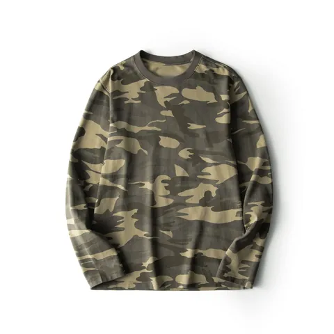Camiseta de Manga Larga de Camuflaje Casual para Hombre Cuello Redondo Transpirable Top de Punto Ajuste Holgado Ropa para Hombre