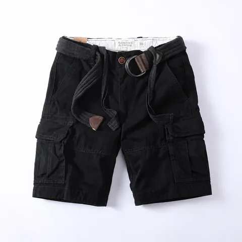 Men's Casual Cotton Cargo Shorts Loose Fit Multi-Pocket Camouflage Washed Shorts with Woven Belt Summer Fashion Bottoms