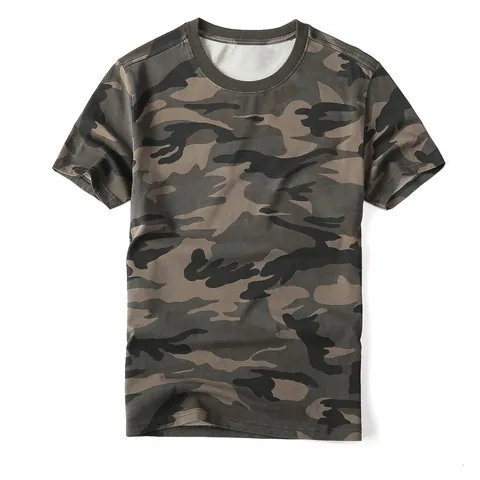 T-Shirt Homme en Coton Camouflage Coupe Ample Manches Courtes Été Respirant Col Rond Top Délavé Sport de Plein Air