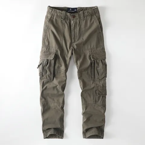 American Vintage Men Cotton Cargo Pants Multi-Pocket Loose Straight Leg Outdoor Casual Trousers Plus Size Workwear Bottoms