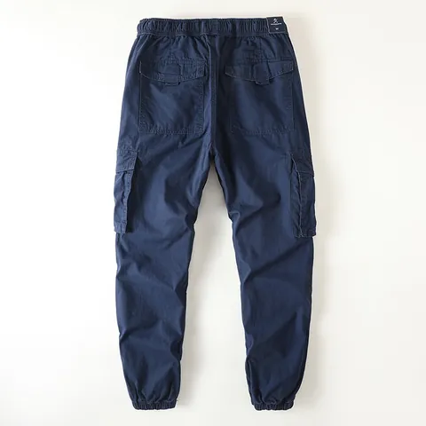 Men's American Vintage Casual Cargo Pants Multi-Pocket Loose Cotton Jogger Trousers Drawstring Mid Waist Wear Resistant Bottoms
