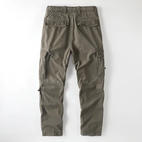 American Vintage Men Cotton Cargo Pants Multi-Pocket Loose Straight Leg Outdoor Casual Trousers Plus Size Workwear Bottoms