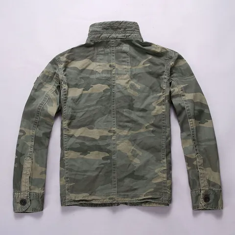 Herren Amerikanisch Retro Tarnung Utility Jacke Stehkragen Mehrfachtaschen Baumwolle Reißverschluss Oberbekleidung Lässig Militär Feldjacke