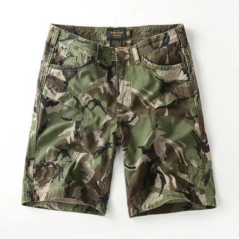 Men's Casual Cargo Camouflage Shorts Multi Pocket Washed Cotton Loose Fit Half Pants British Style Tactical Shorts Summer