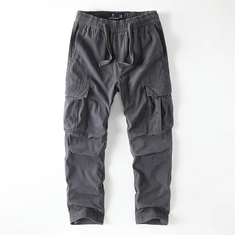 Pantalones Cargo para Hombre American Retro Casual Multi Bolsillo Holgado Recto Jogger Algodón Lavado Engrosado Exterior