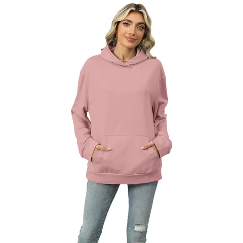 Dames Casual Biologisch Katoen Polyester Hoodie Ruime Oversized Effen Kleur Lange Mouw Pullover Met Känguruzak Winter Top
