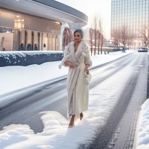 Elegant Women Long Woolen Coat With Faux Fur Trim Collar Cuffs Cinched Waist Belt Autumn Winter Warm Outerwear Overcoat