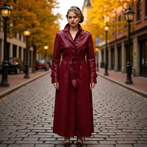 Women's Long Faux Leather Trench Coat With Belt Lapel Windproof Autumn Winter PU Leather Jacket Fashion Solid Outerwear Top