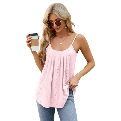 Γυναικείο Casual Φανελάκι Cami από Μείγμα Ρεγιόν Διάτρητο Κέντημα με Τρύπες Πτυχωτό Λαιμόκοψη U Χωρίς Μανίκια Καλοκαιρινό Τοπ Γραμμή Α