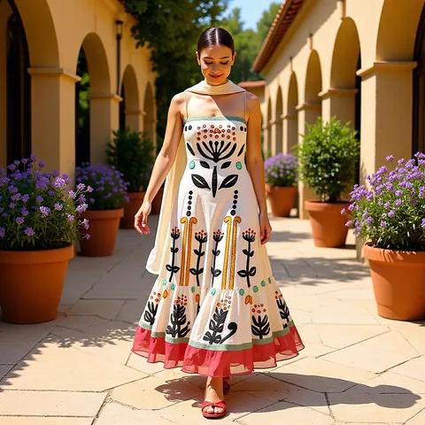 Robe Maxi Ethnique à Broderie Florale en Maille Plissée à Bretelles Spaghetti pour Femmes Vintage Bohème sans Manches Robe Longue en Tulle Top And Bottom