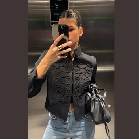 Veste pour Femme Nouveau Style Chinois avec Col Montant Veste Courte Couleur Unie Style Militaire Rétro Manteau en Polyester pour le Quotidien