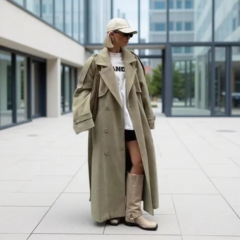 Damen Mantel Mit Großem Revers Einreihig Tailliert Wolloptik Lang Lose Passform Gespleißter Trenchcoat Für Streetwear Lässig Alltag Top