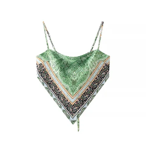 Women Irregular Hem Spaghetti Strap Camisole Polyester Printed Bow Backless Bandana Top Paisley Tie Dye Beach Vacation Top