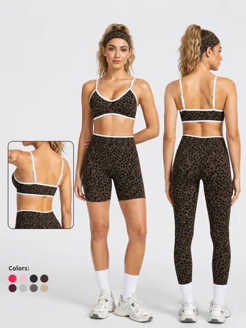 Women Seamless Leopard Print Yoga Set Sport Bra Top And Bottom High Waist Zebra Leggings Workout Gym Fitness Clothing