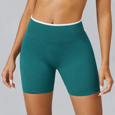 Women Seamless Yoga Shorts High Waist Scrunch Butt Shorts Sporty Workout Color Block Tight Running Shorts Fitness Bottom