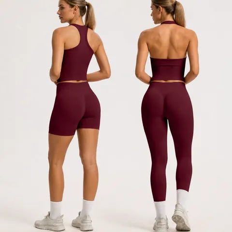 Women Seamless Yoga Set Ribbed Sports Bra And Leggings Quick Dry Fitness Gym Outfit Top And Bottom