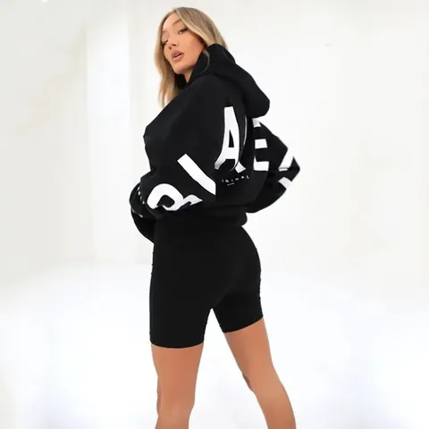 Women Casual Oversized Printed Hoodie Thickened Long Sleeve Drawstring Hooded Sweatshirt Streetwear Fashion Pullover Top