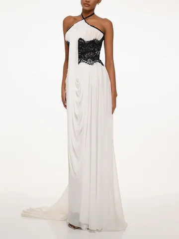 Women Sexy Halter Backless Maxi Dress Color Block Lace Pleated Floor Length Evening Party Gown Vestidos