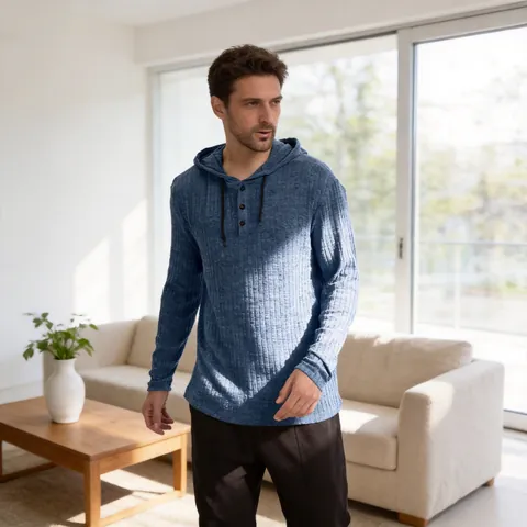Γυναικείο Casual T-Shirt Henley με Κουκούλα και Μακρύ Μανίκι Πλεκτό με Ραβδώσεις Μονόχρωμο Χαλαρή Εφαρμογή Τοπ Φθινόπωρο Χειμώνας