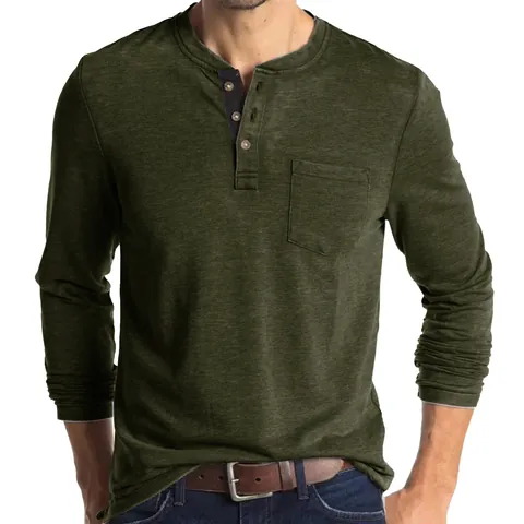 Men's Slim Fit Henley Shirt Long Sleeve T-Shirt Cotton Blend Breathable Solid Color Top With Pocket Casual Fashion Clothing