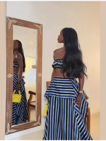Women's Resort Striped Polyester Tube Top And High Waist Asymmetrical Maxi Skirt Top And Bottom Elegant Summer Holiday Outfit