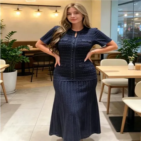 Abito Maxi da Donna Elegante con Paillettes Vestibilità Aderente Maglia Vintage Manica Corta Girocollo per Festa Vacanza