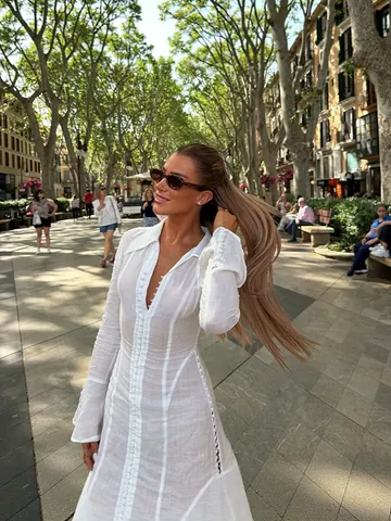 Women Elegant Pleated Button Down Shirt Dress Slim Fit V-Neck Flare Sleeve Solid Color Polyester Mini Dress Vacation Summer Clothes