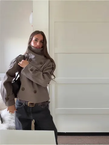 Giacca da Donna in Lana Corta con Collo Rialzato e Doppiopetto Casual Pendolare Soprabito con Spalline per Piccole Donne