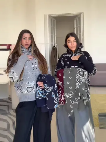 Cárdigan de Punto de Acrílico Estilo Relajado Japonés para Mujer Cuello Alto Cremallera Suéter Manga Larga Estampado Paisley Top