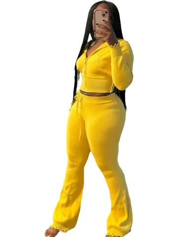 Women Knitted Tracksuit Top And Bottom Hooded Zipper Jacket And Wide Leg Pants Casual Sweatsuit For Autumn Winter