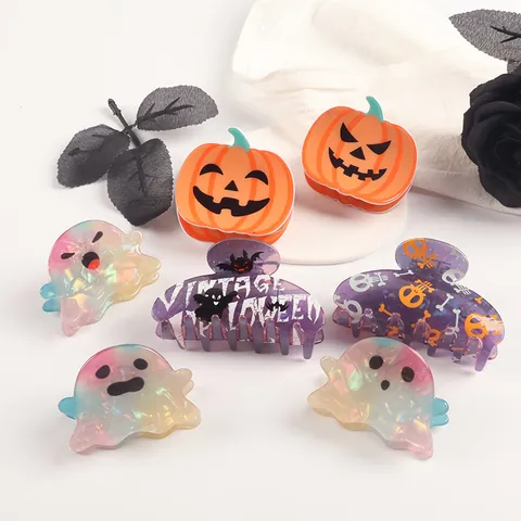 Halloween Κλάμερ Μαλλιών PVC Punk Gothic Κολοκύθα Φάντασμα Νυχτερίδα Σκελετός Νεκροκεφαλή Τυπωτό Αξεσουάρ Μαλλιών για Γυναίκες
