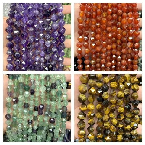 Naturstein Facettierte Runde Perlen Achat Kristall Tigerauge Amethyst Stränge Für DIY Schmuckherstellung Armband Halskette