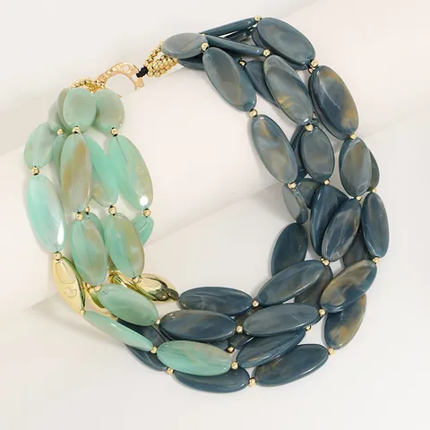 Bohemian Multi-Layer Beaded Necklace For Women Ovoid Acrylic Resin Beads Metal Pendant Clavicle Chain Fashion Jewelry Gift