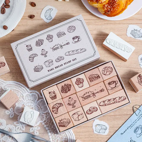 Buchenholz Brot Bäckerei Thema Stempel Set Für DIY Scrapbooking Journal Tagebuch Dekoration Süße Bäckerei Serie Holzstempel