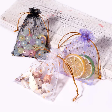 Goldgeprägte Stern Mond Organzabeutel Kordelzug Schmuckverpackungsbeutel Für Hochzeitsfeier Süßigkeiten Geschenkbeutel Minimalistische Netztasche