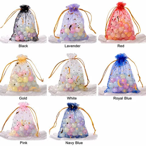 Goldgeprägte Stern Mond Organzabeutel Kordelzug Schmuckverpackungsbeutel Für Hochzeitsfeier Süßigkeiten Geschenkbeutel Minimalistische Netztasche