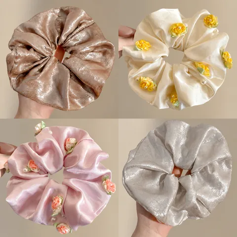 Oversized Satin Scrunchie Large Elastic Hair Tie Forest Style Elegant Silk Like Hair Accessories For Women Soft Pleated Scrunchies