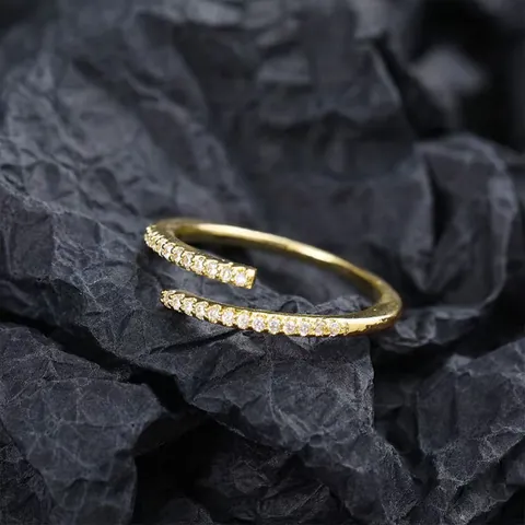 Anillo Abierto de Diamantes de Imitación para Mujer Lujo Ligero Cobre Anillo Ajustable Geométrico Cruzado Joyería